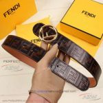 AAA Fendi Gentlemen's Belt - F Logo Engraved Brown Leather Gold Buckle